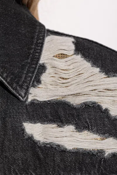 Versace Denim Jacket Distressed Front Pockets In Black