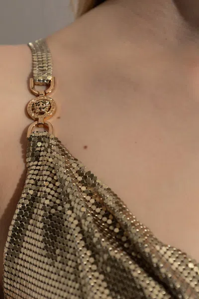 Versace Sequin Embellished Strappy Mini Dress In Gold