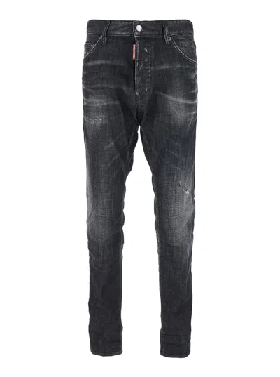 Dsquared2 Cool Gut Black Jeans With Belt Loops And Faded Effect In Denim Man In Multi