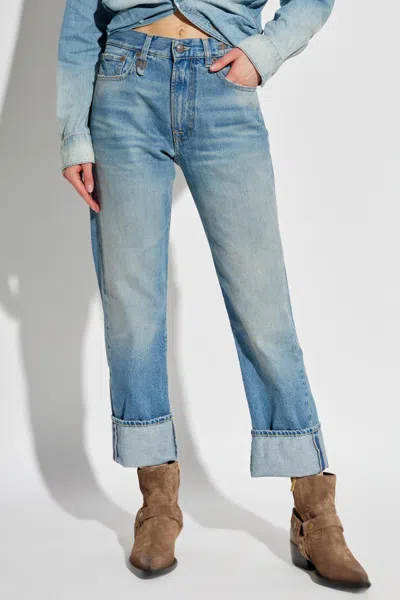 R13 Distressed-edge Straight-leg Jeans In Blue