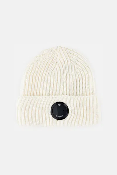 C.p. Company Extra Fine Merino Wool Lens Beanie In White