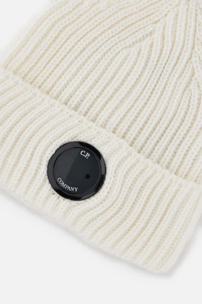 C.p. Company Extra Fine Merino Wool Lens Beanie In White