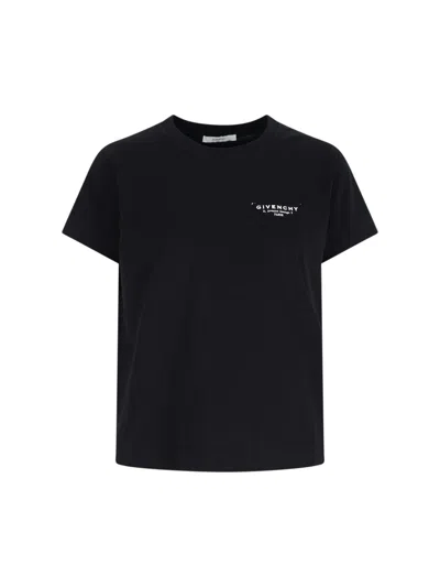 Givenchy Black Crewneck T-shirt With Logo Lettering On Front And Rear In Cotton Woman In Black