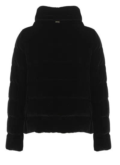Herno Velvet Quilted Drawstring High Collar Jacket In Black