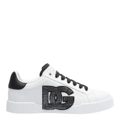 Dolce & Gabbana Calfskin Portofino Light Strobel Sneakers In White