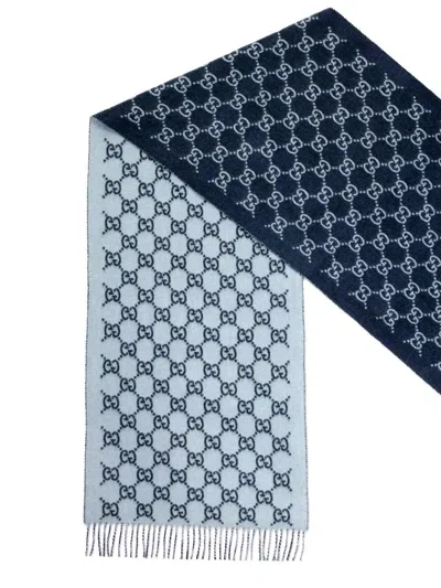 Gucci Gg Blue Cashmere Scarf In Blue