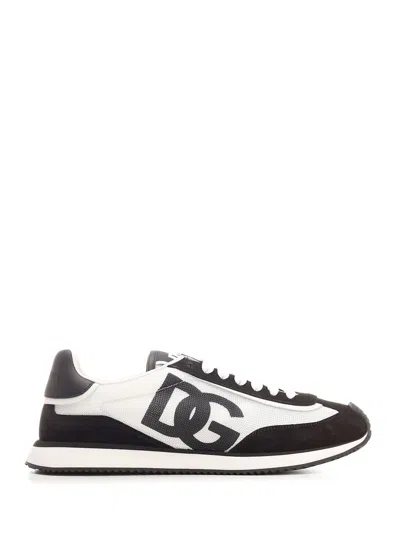Dolce & Gabbana Men Two-tone Mesh And Suede Dg Aria Sneakers In Black