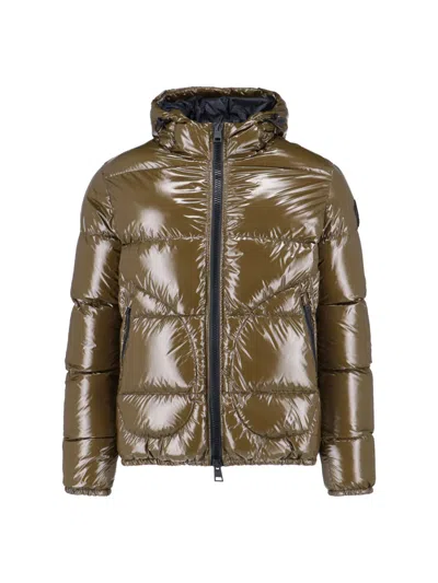 Herno Glossy Bomber Jacket With Horizontal Quilting And Adjustable Hood In Brown