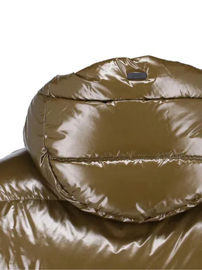 Herno Glossy Bomber Jacket With Horizontal Quilting And Adjustable Hood In Brown