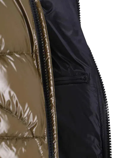 Herno Glossy Bomber Jacket With Horizontal Quilting And Adjustable Hood In Brown