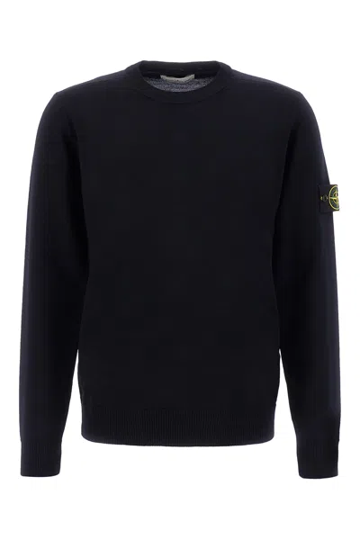 Stone Island Midnight Blue Wool Blend Sweater In Black