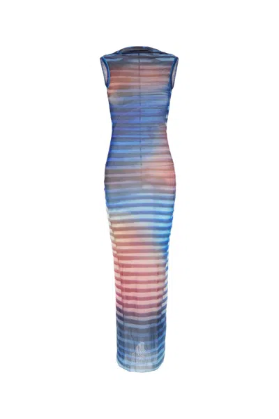 Jean Paul Gaultier Mesh Printed "air" Long Dress In Multi