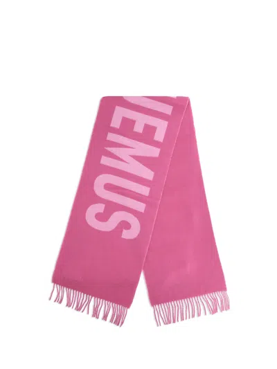 Jacquemus Women Scarf With Logo And Fringe In Pink