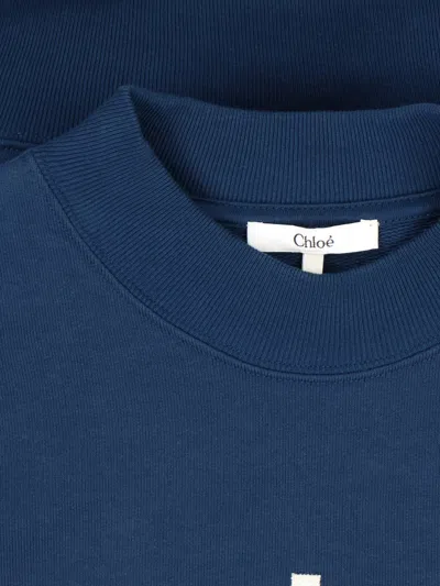 Chloé Crew Neck Logo Sweater In Blue