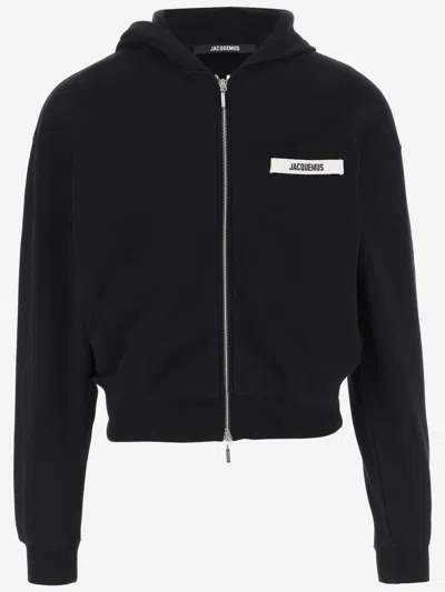 Jacquemus Le Hoodie Zip Gros Hooded Cotton Sweatshirt In Black