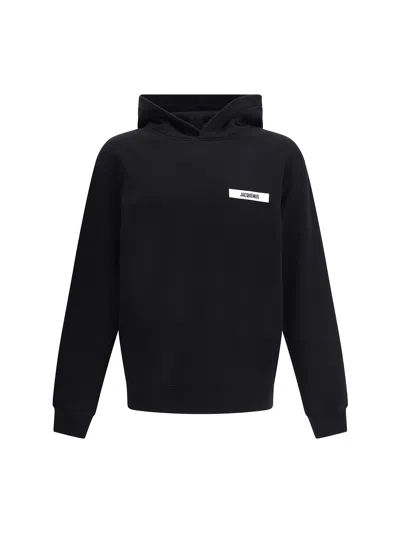 Jacquemus Hooded Long Sleeve Knitwear With Ribbed Cuffs In Black