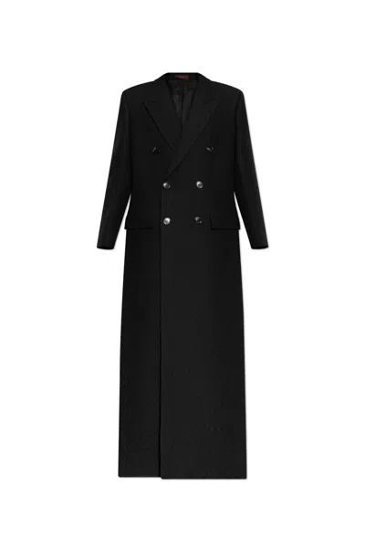 Gucci Double-breasted Coat With Gg Pattern In Black