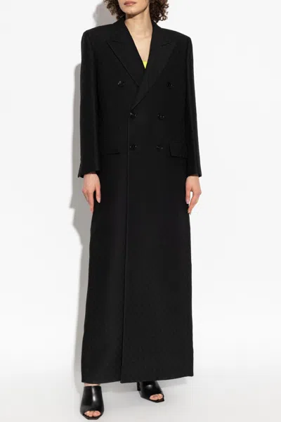 Gucci Double-breasted Coat With Gg Pattern In Black