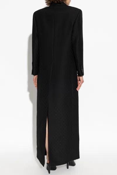 Gucci Double-breasted Coat With Gg Pattern In Black