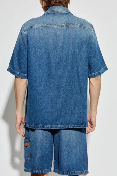 Versace Denim Shirt With Short Sleeves In Blue