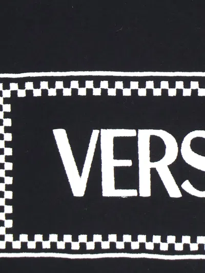 Versace Black Crewneck T-shirt With Contrasting Logo Lettering Print In Cotton