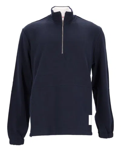Thom Browne 4-bar Stripe Funnel Neck Half Zip Sweatshirt In Blue