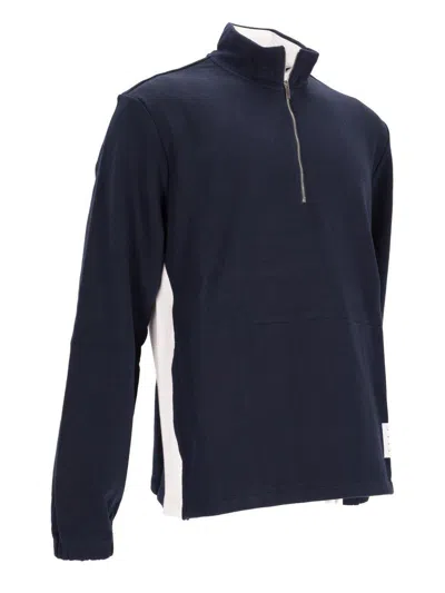Thom Browne 4-bar Stripe Funnel Neck Half Zip Sweatshirt In Blue
