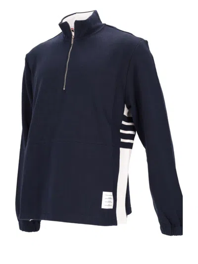 Thom Browne 4-bar Stripe Funnel Neck Half Zip Sweatshirt In Blue