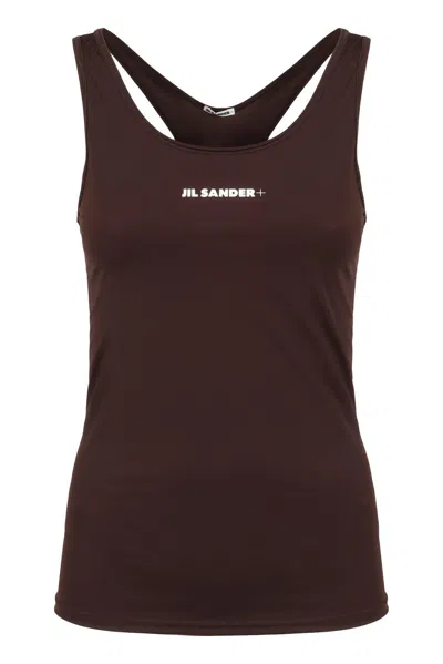 Jil Sander Fitted Racerback Sports Tank With Logo Print In Brown