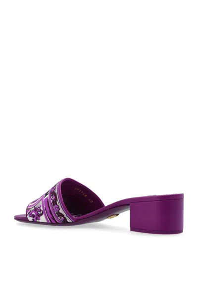 Dolce & Gabbana Embroidered Strap Slide Sandals With Low Block Heel In Purple