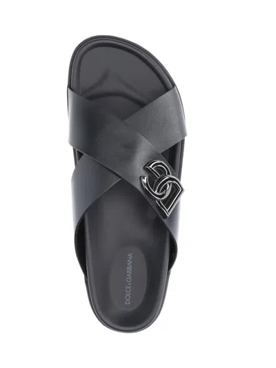Dolce & Gabbana Calfskin Sandal In Black