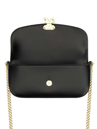 Alexander Mcqueen Black Leather Skull Flower Small Shoulder Bag In Animal Print