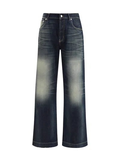 Alexander Mcqueen Wide Leg Faded Jeans In Blue