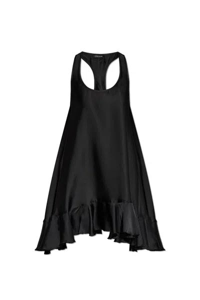 Anine Bing Fluid A-line Mini Dress In Lightweight Charmeuse In Black