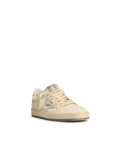 Golden Goose Ball Star Sneakers In Vintage Effect Leather With Silver Star And Heel Tab In White