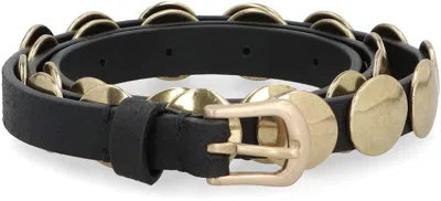 Golden Goose Belt Trinidad Thin Washed Leather Flesh Side With Studs In Black