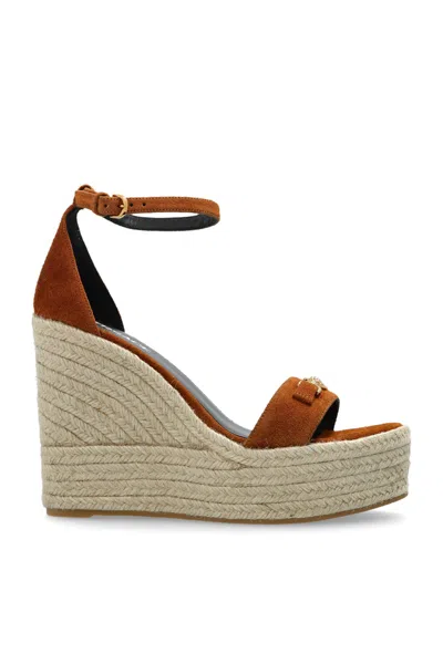 Versace Leather Espadrille Wedges 120 In Brown