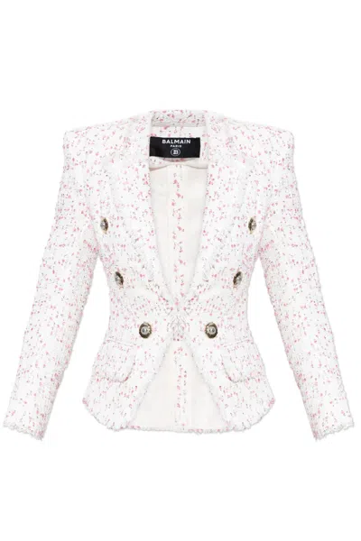Balmain Tweed Fitted Blazer With Decorative-buttons In White