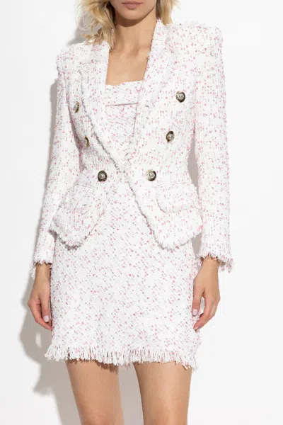 Balmain Tweed Fitted Blazer With Decorative-buttons In White