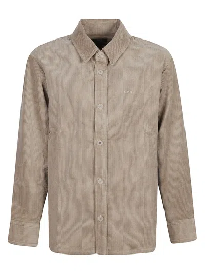 A.p.c. Bobby Logo-embroidered Cotton-corduroy Overshirt In Neutral