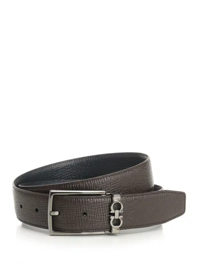 Ferragamo Reversible And Adjustable Gancini Belt In Blue