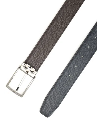 Ferragamo Reversible And Adjustable Gancini Belt In Blue
