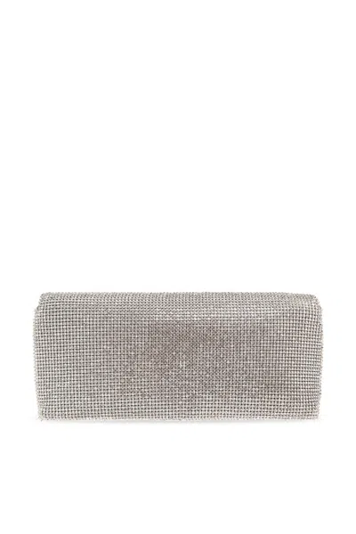 Versace La Medusa Crystal Mesh Clutch Bag In Silver
