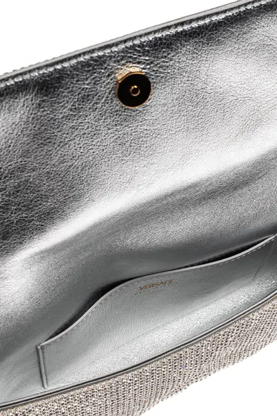 Versace La Medusa Crystal Mesh Clutch Bag In Silver
