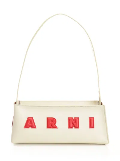 Marni Borsa A Spalla Museo Baguette In Pelle Crema In White