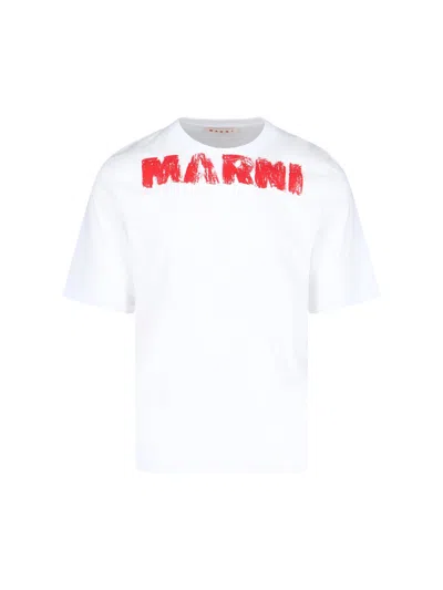 Marni Cotton T-shirt With Maxi Print In White
