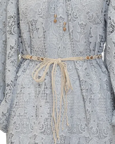 Zimmermann Ascension Lace Mini Dress W/ Belt In Gray