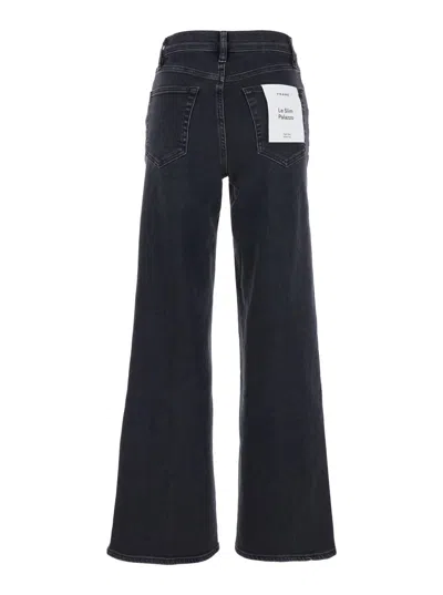 Frame Le Slim Palazzo Black Jeans With Logo Patch On The Rear And Wide Leg In Denim Woman In Black