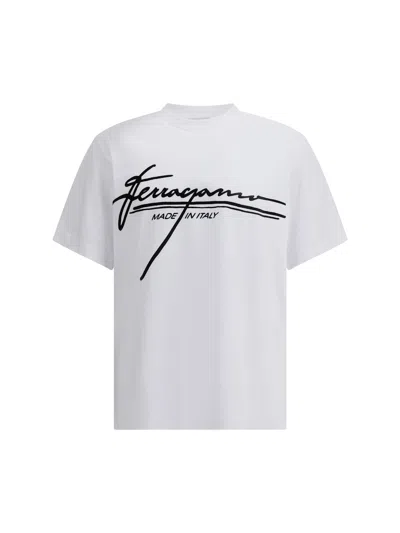 Ferragamo Signature Velvet Logo T-shirt In White