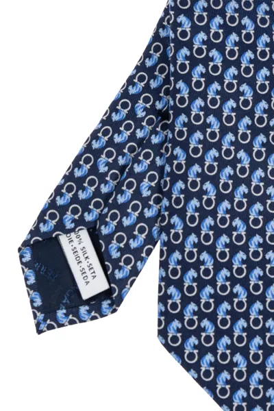 Ferragamo All-over Feline Print Silk Tie In Blue